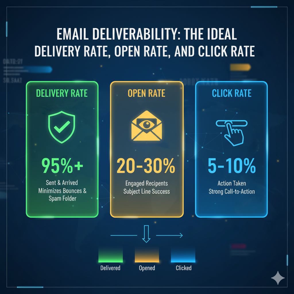 The Ideal Delivery Rate, Open Rate, and Click Rate in Email Deliverability - 2025 - Till Date